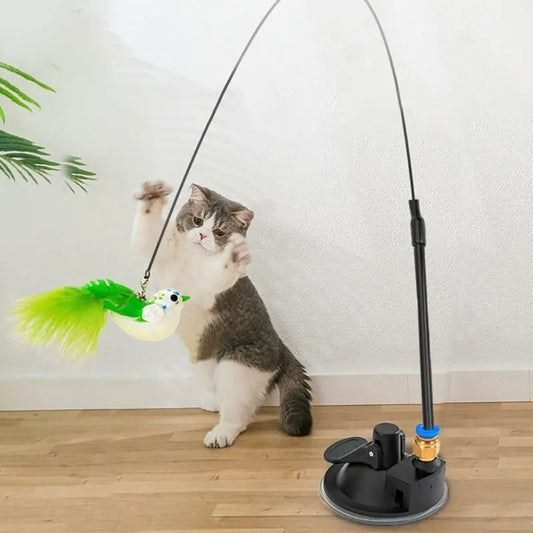 Interactive Bird Feather Cat Toy with Suction Cup