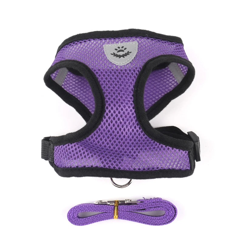 Adjustable Soft Mesh Dog & Cat Harness with Leash