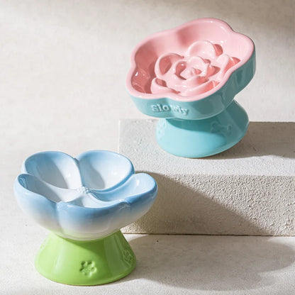 High-Footed Ceramic Slow Feeder Pet Bowl