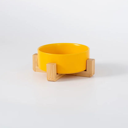 Ceramic Pet Bowl with Wooden Stand
