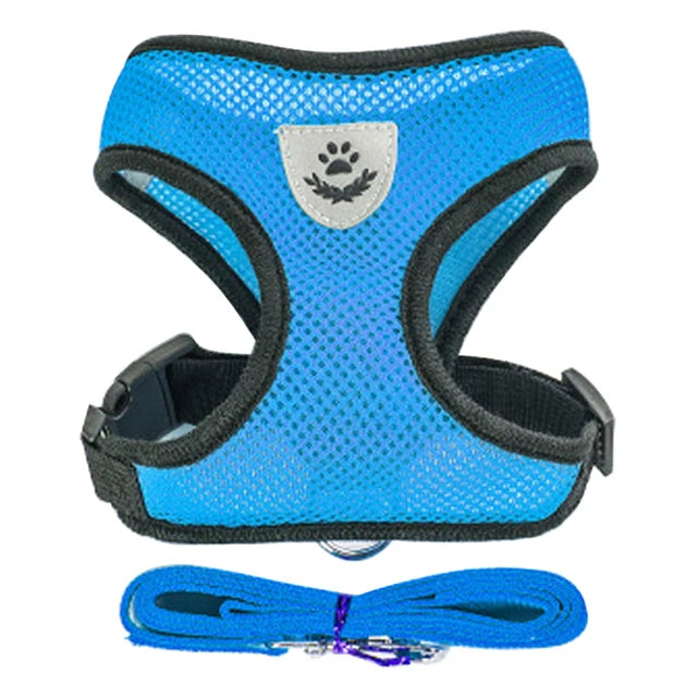 Adjustable Soft Mesh Dog & Cat Harness with Leash