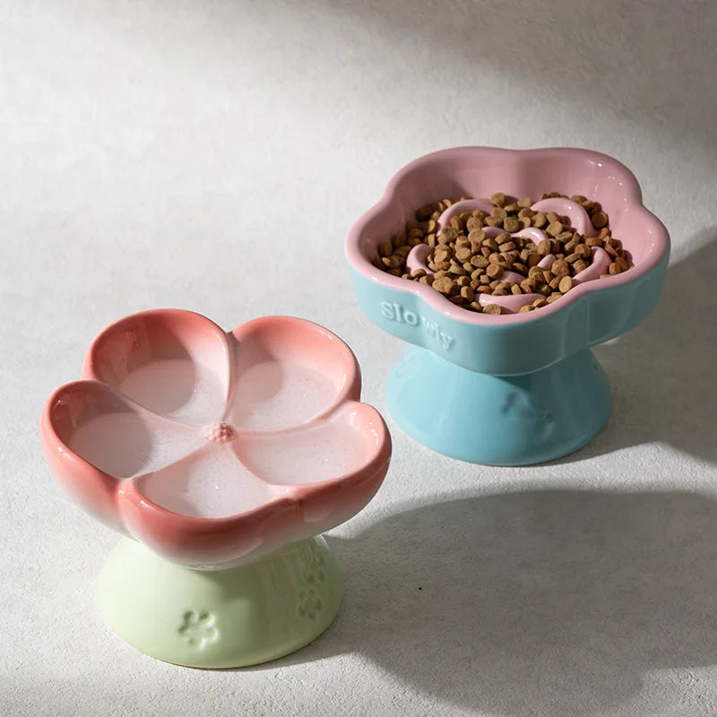 High-Footed Ceramic Slow Feeder Pet Bowl