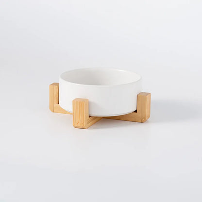 Ceramic Pet Bowl with Wooden Stand