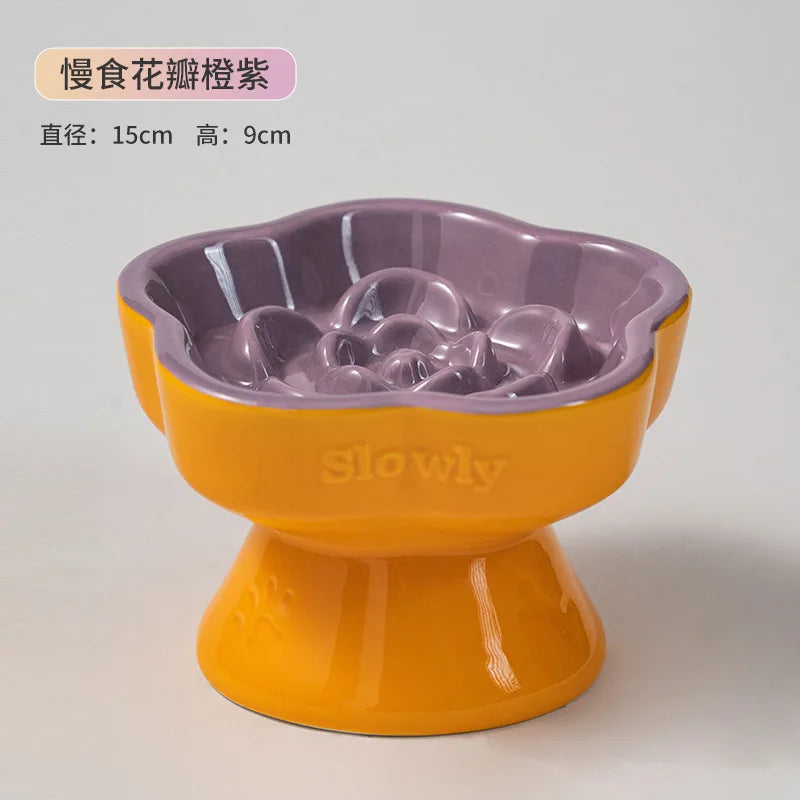 High-Footed Ceramic Slow Feeder Pet Bowl