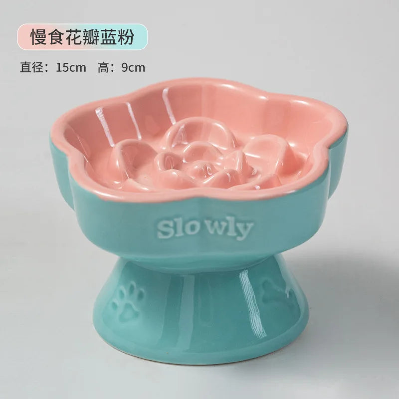 High-Footed Ceramic Slow Feeder Pet Bowl