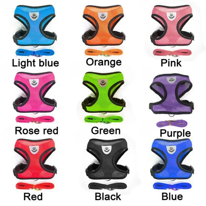 Adjustable Soft Mesh Dog & Cat Harness with Leash