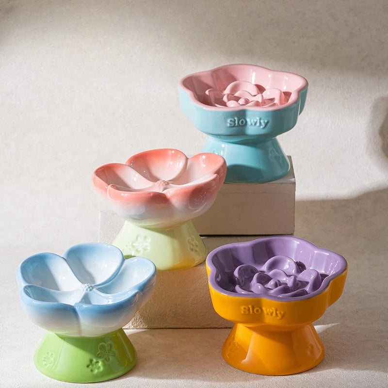 High-Footed Ceramic Slow Feeder Pet Bowl