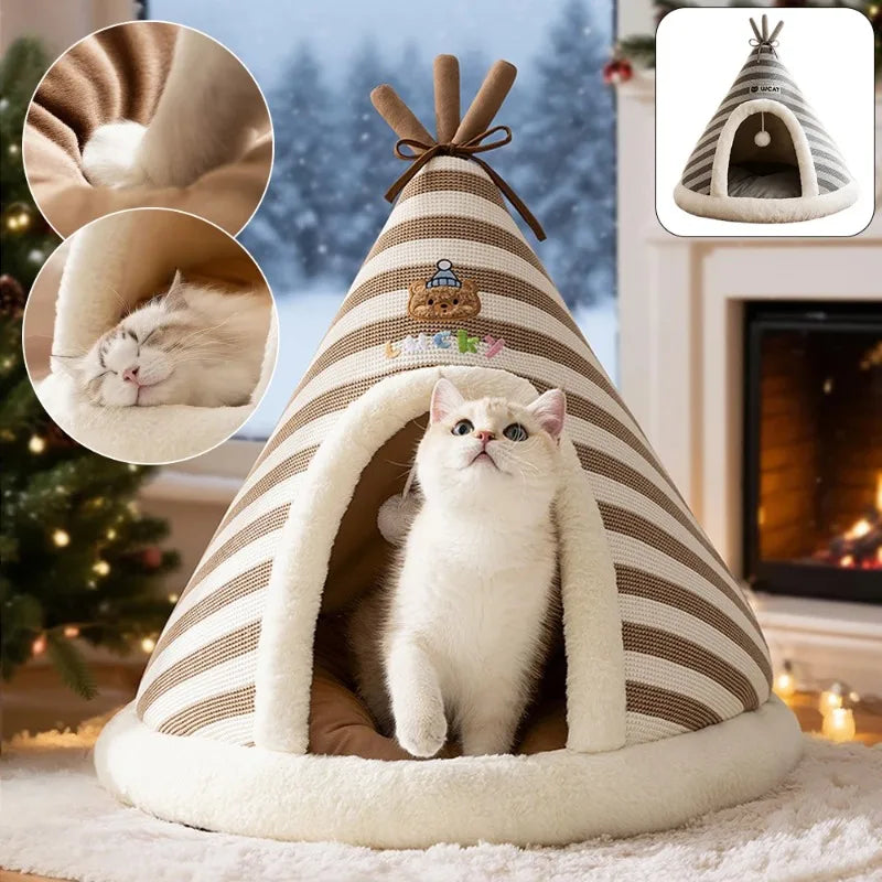 Self Warming Plush Tent House for Cats & Small Dogs