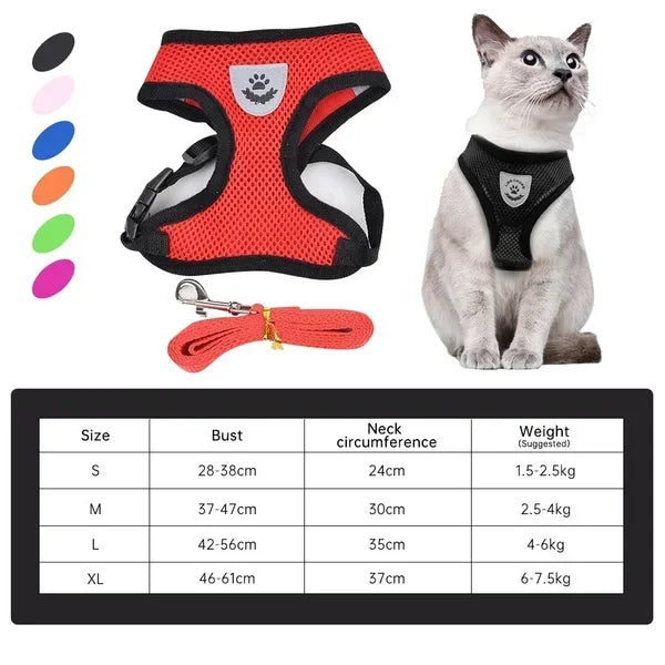 Adjustable Soft Mesh Dog & Cat Harness with Leash