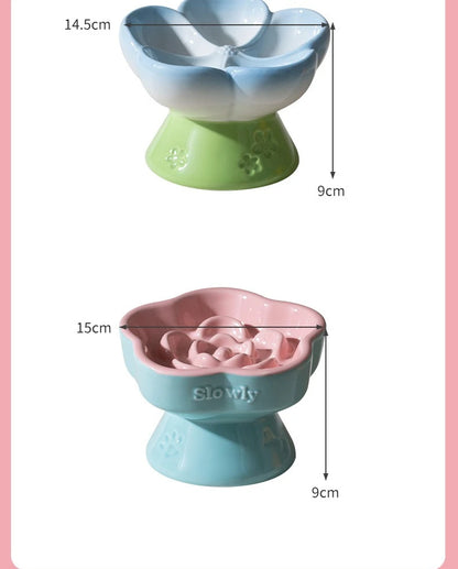 High-Footed Ceramic Slow Feeder Pet Bowl